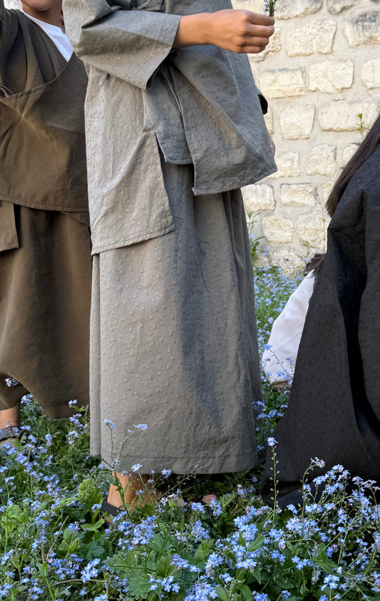PRECOMMANDE Jupe flowy - brodé kaki