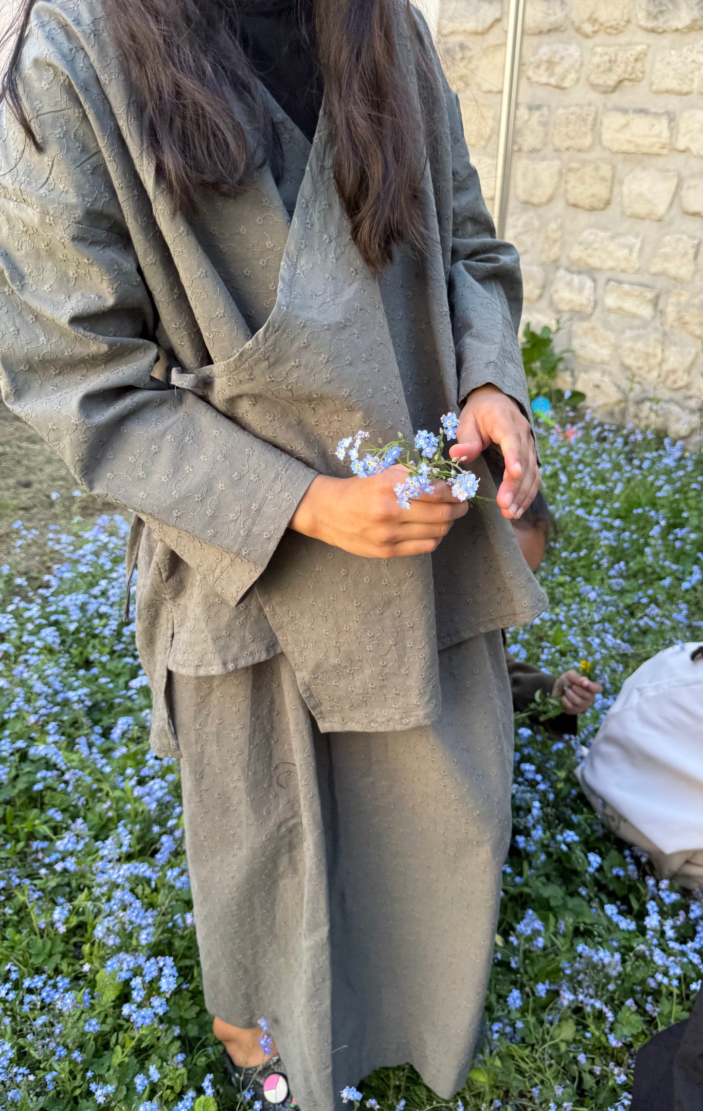 PRECOMMANDE Kimono flowy - brodé kaki