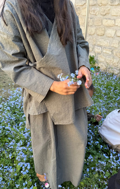 PRECOMMANDE Kimono flowy - brodé kaki