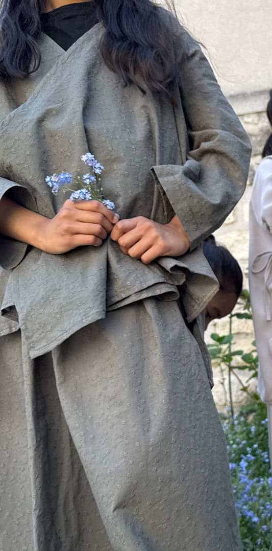 PRECOMMANDE Kimono flowy - brodé kaki