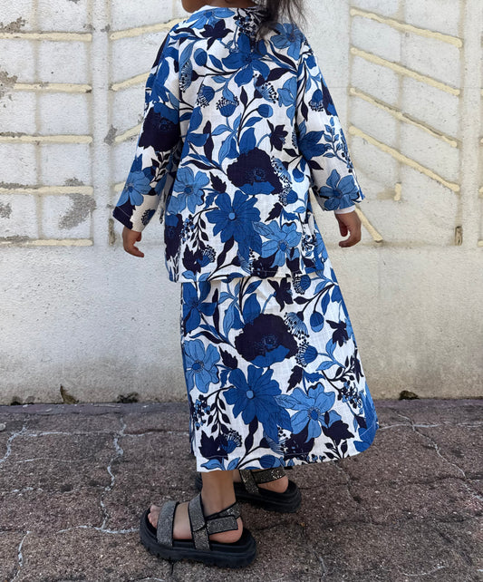 PRECOMMANDE Kimono flowy - fleurie bleu