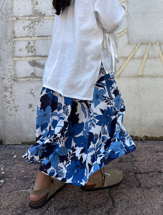 PRECOMMANDE Jupe flowy - fleurie bleue